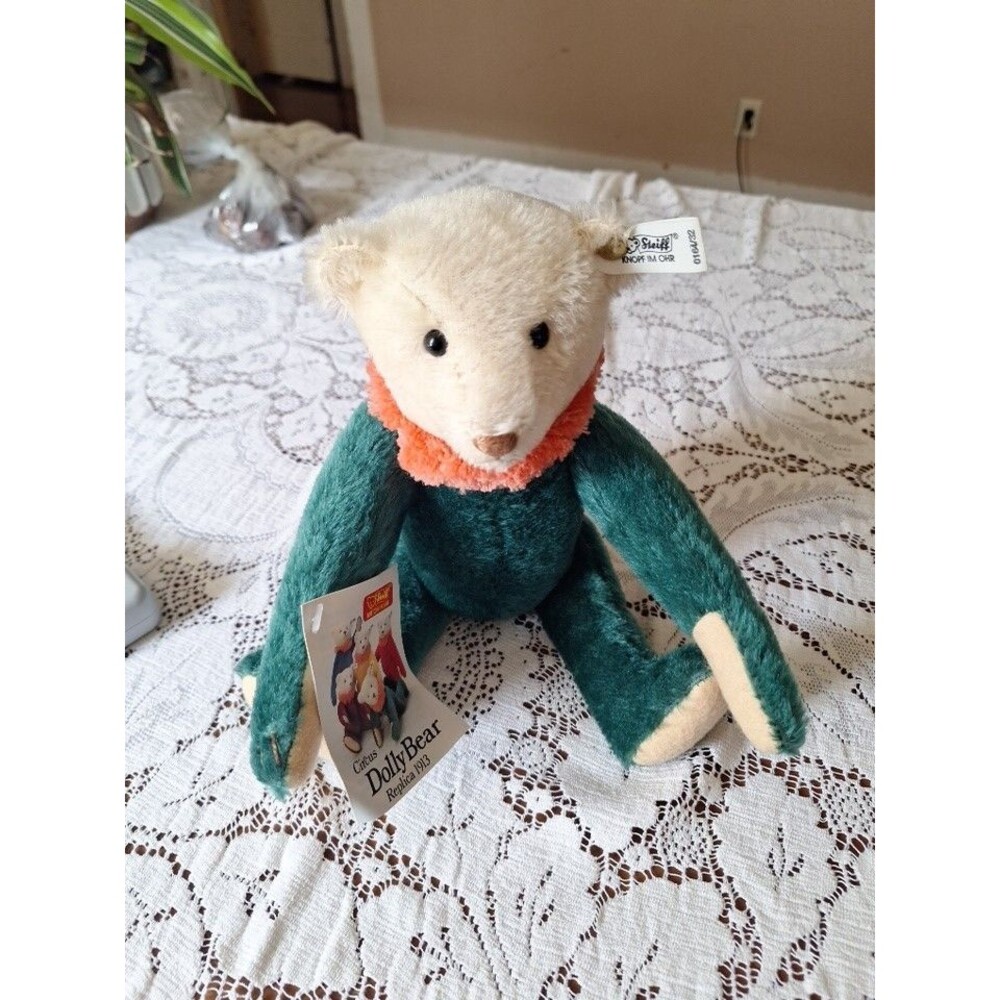 Steiff Circus Dolly Bear With Tags 1987 Jointed Mohair 11" Green Pink